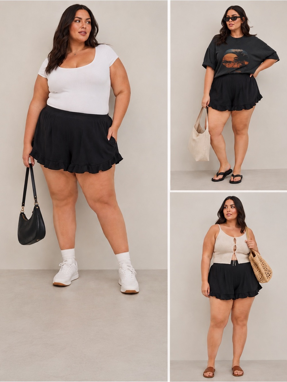 Torrid Black Ruffle Hem Flowy Lounge Shorts NWT Size 2 Plus 2X 22/24